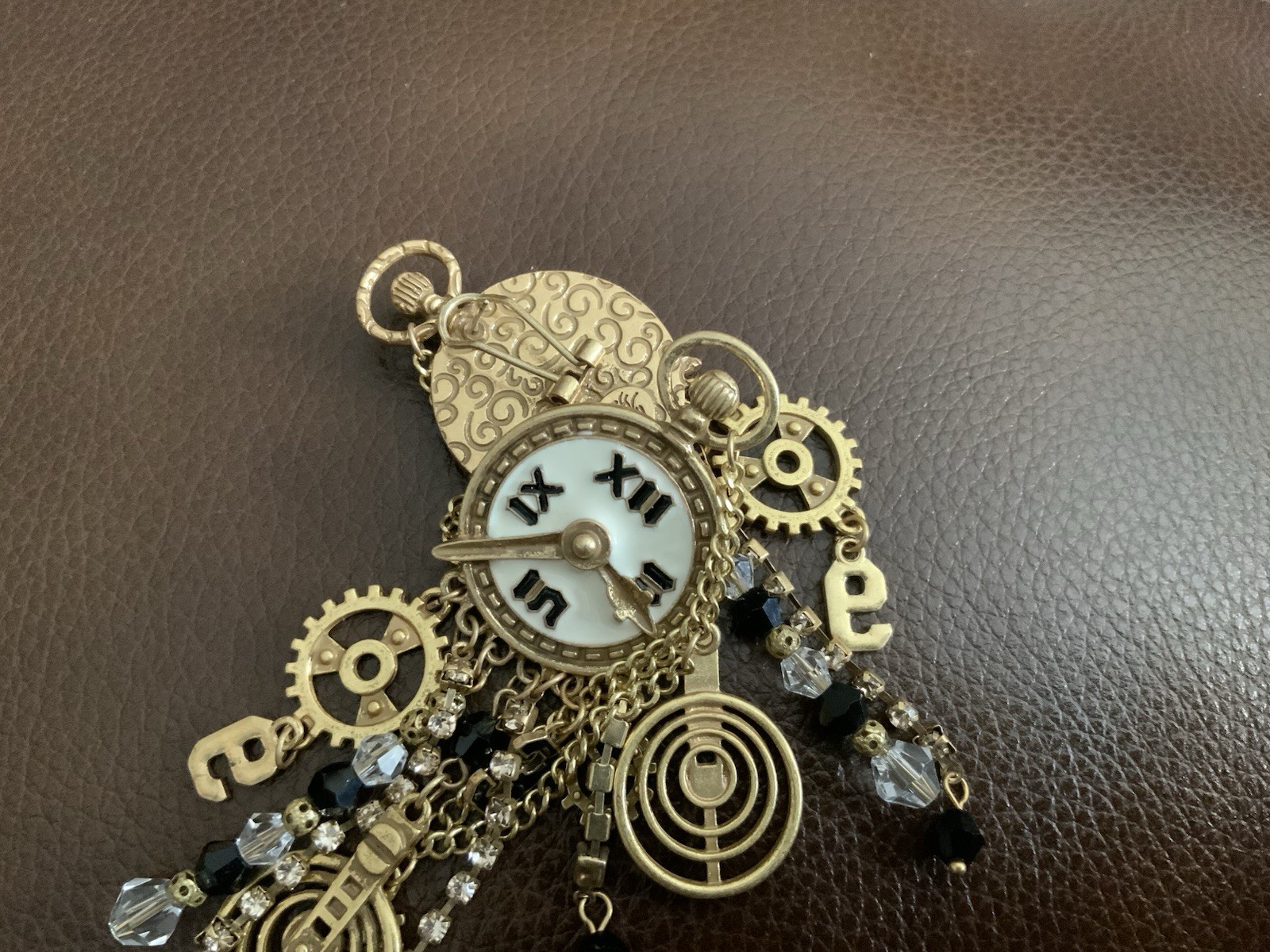 Museum Retro Clock Earrings Gold Chain CZ Steampunk Statement Art Boho Gear VTG