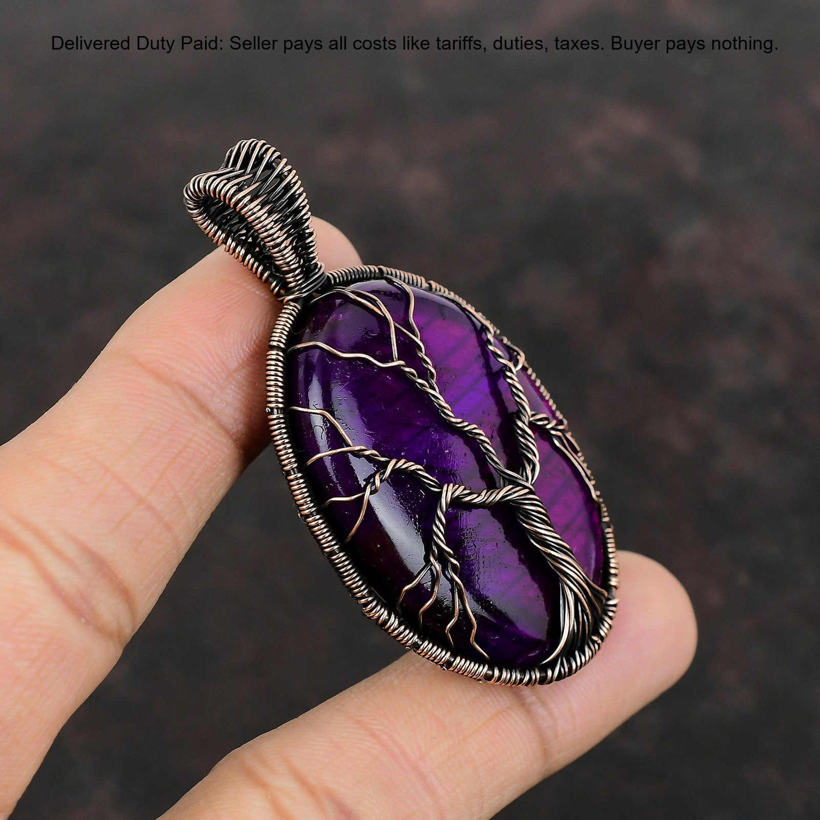 Copper Pink Fire Labradorite Stone Sister Birthday Tree Of Life Pendant Jewelry