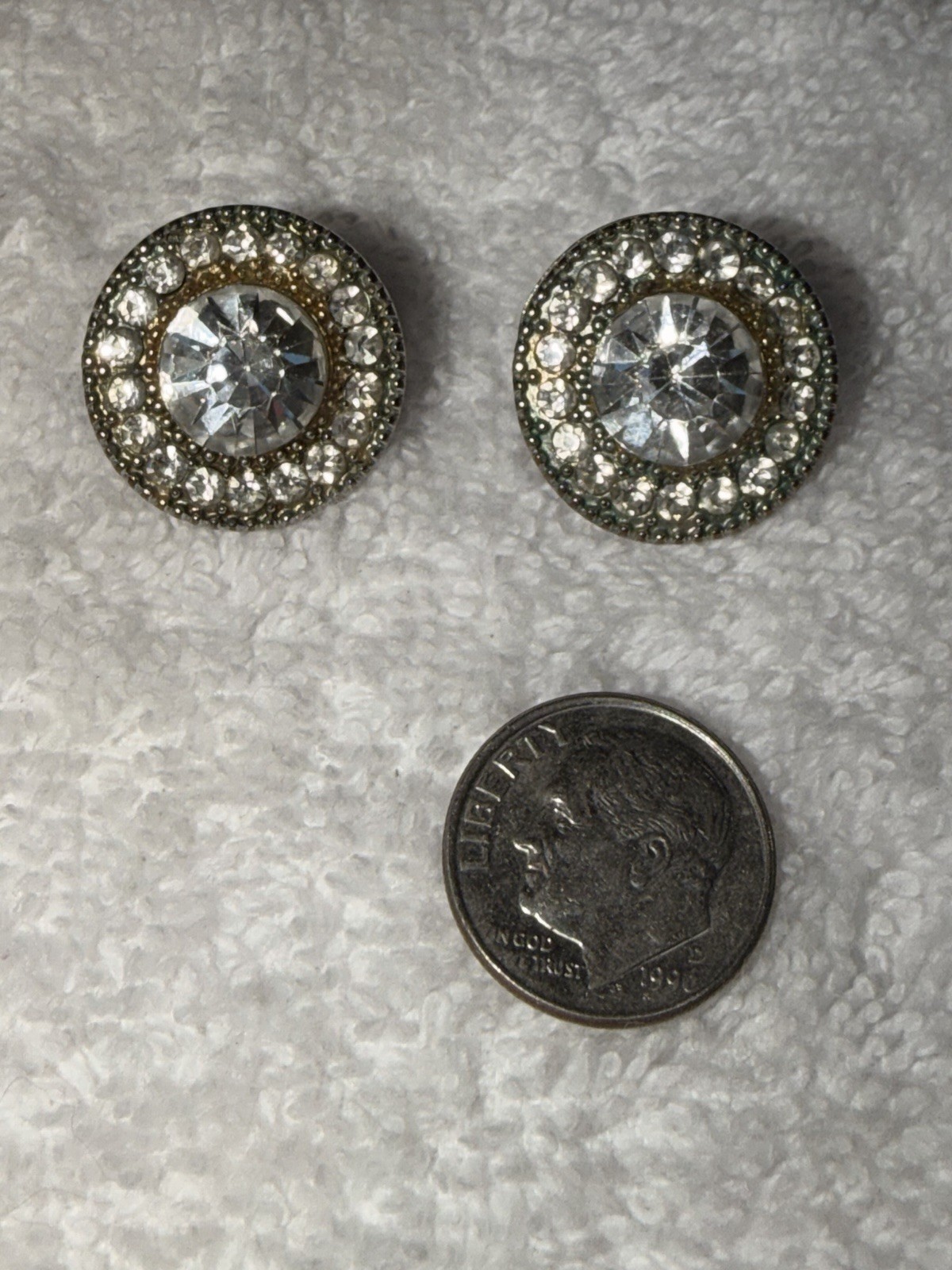 Vintage Rhinestone Halo Stud Earrings Silver Tone Crystal Statement Earrings