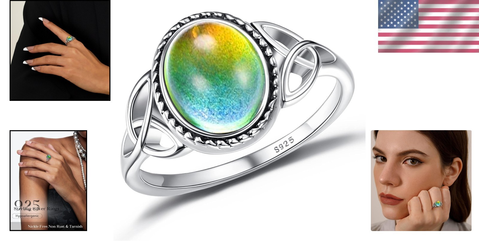 925 Sterling Silver Mood Ring with Vintage Celtic Knot – Color Changing Elegance