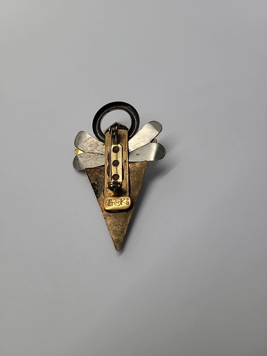 Vintage Treska Angel Brooch Pin Mixed Metal Halo Geometric Religious Signed