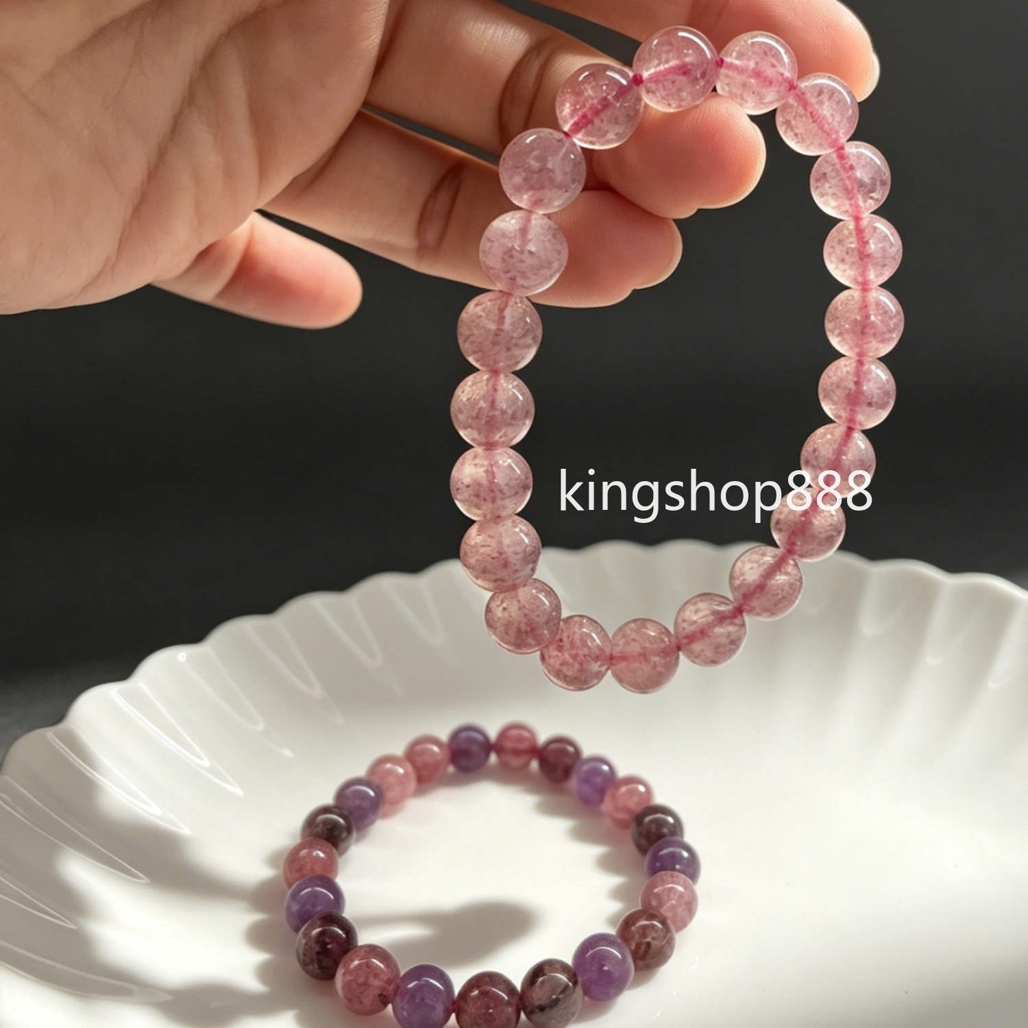 2PCS Natural Strawberry & Super Seven Mixed Crystal Beaded Bracelet Jewelry 9mm