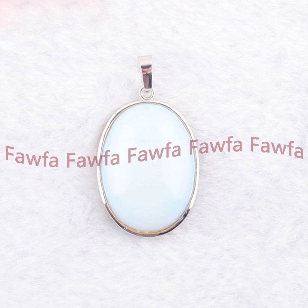 Natural White Opal Oval Gems Pendant Jewelry Necklace 925 Silver Plated Chain