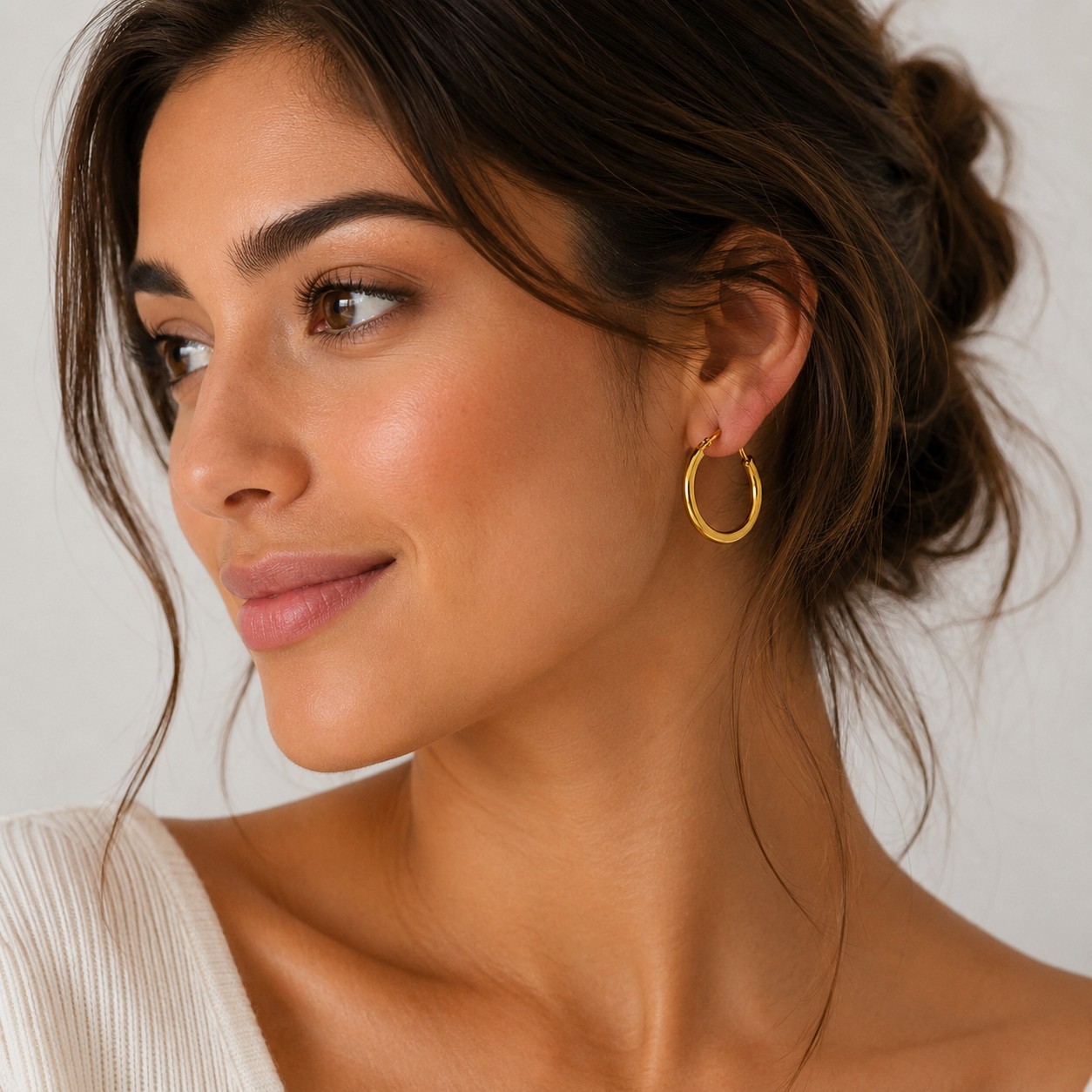 Gold Tone Hoop Earrings – Smooth Round Hinged Hoops, Classic Everyday Statement