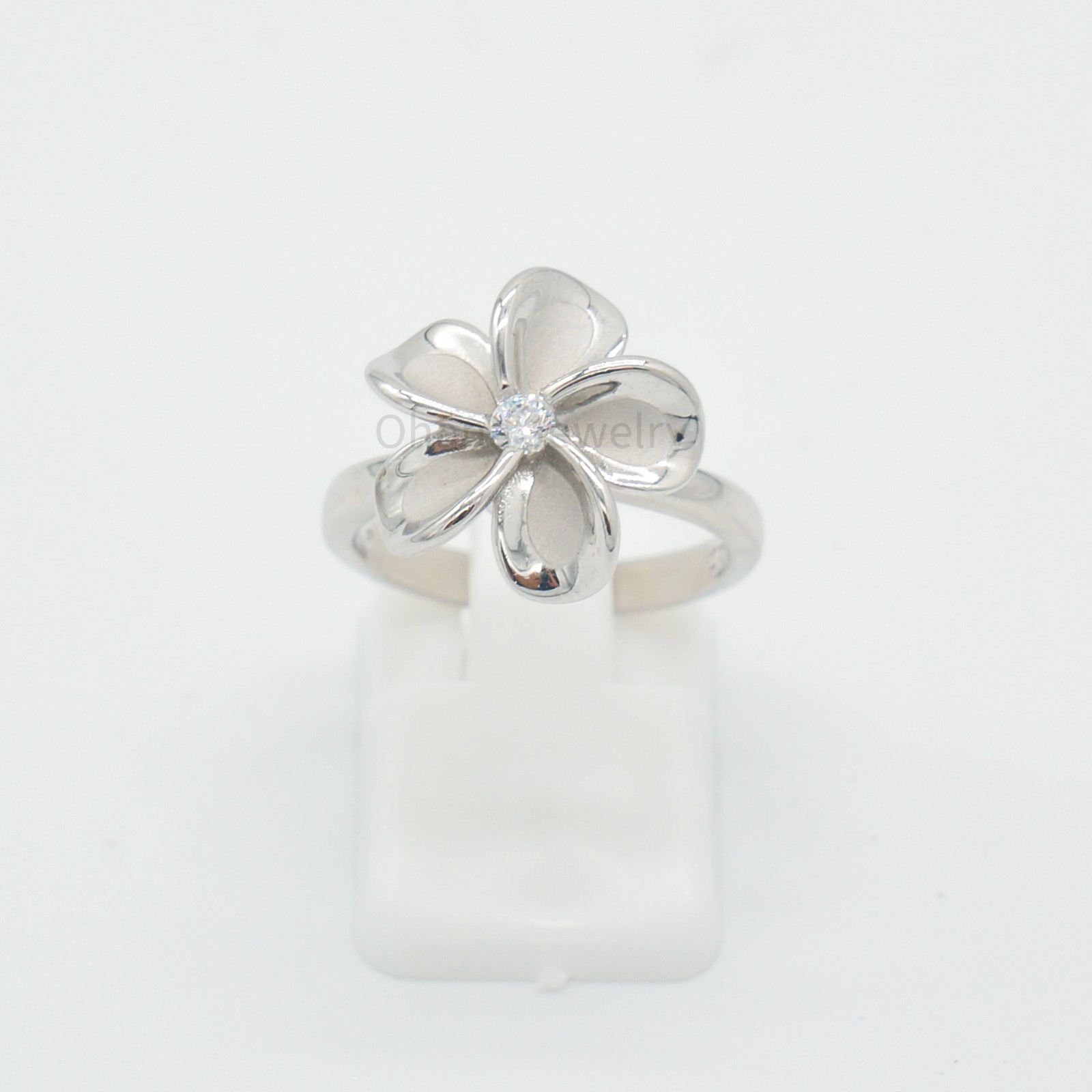 925 Sterling Silver 15mm Hawaiian Plumeria Flower Ring