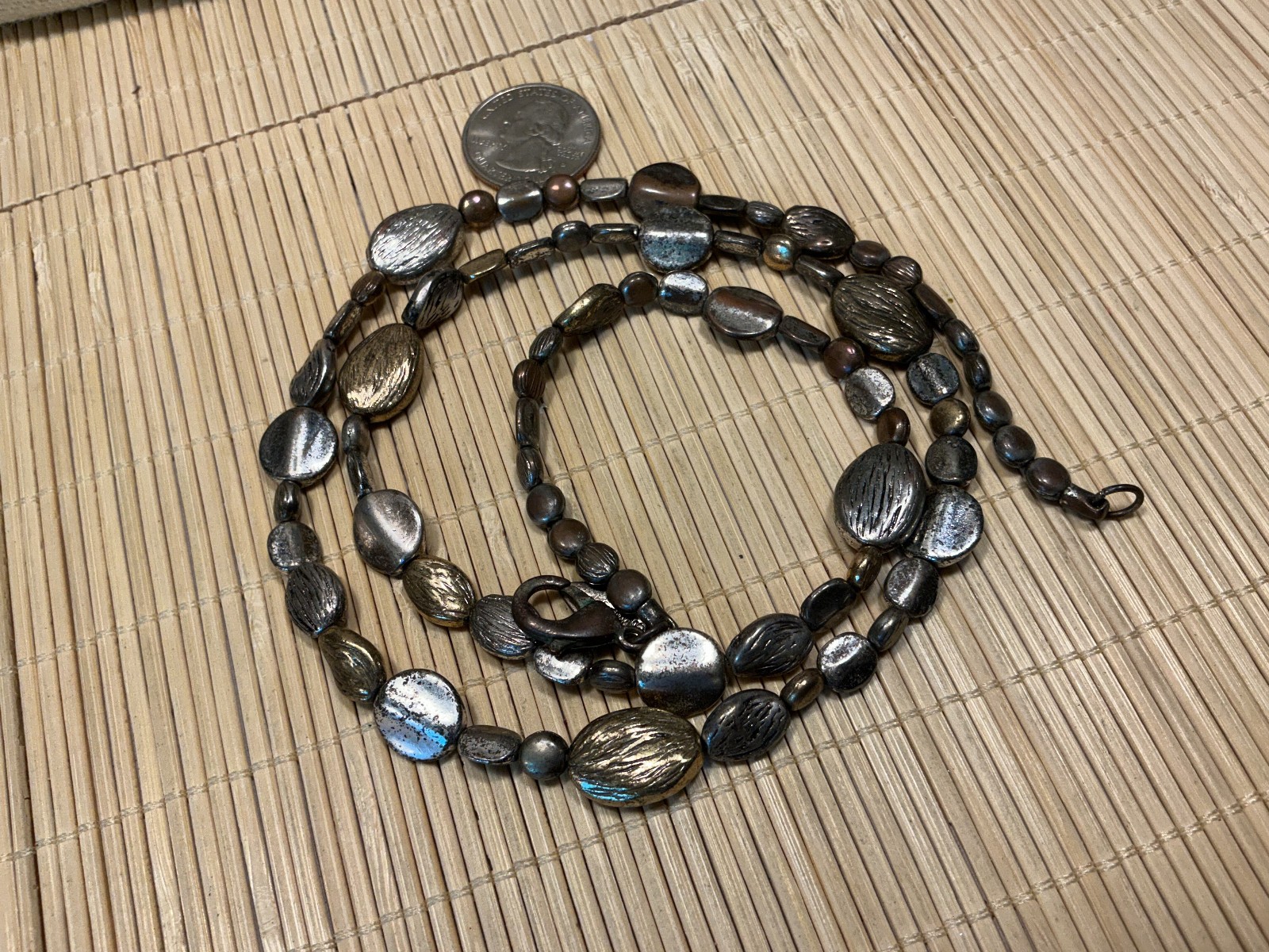 Coldwater Creek Necklace Cast Silver Brass Copper Beaded Strand Lot 103C