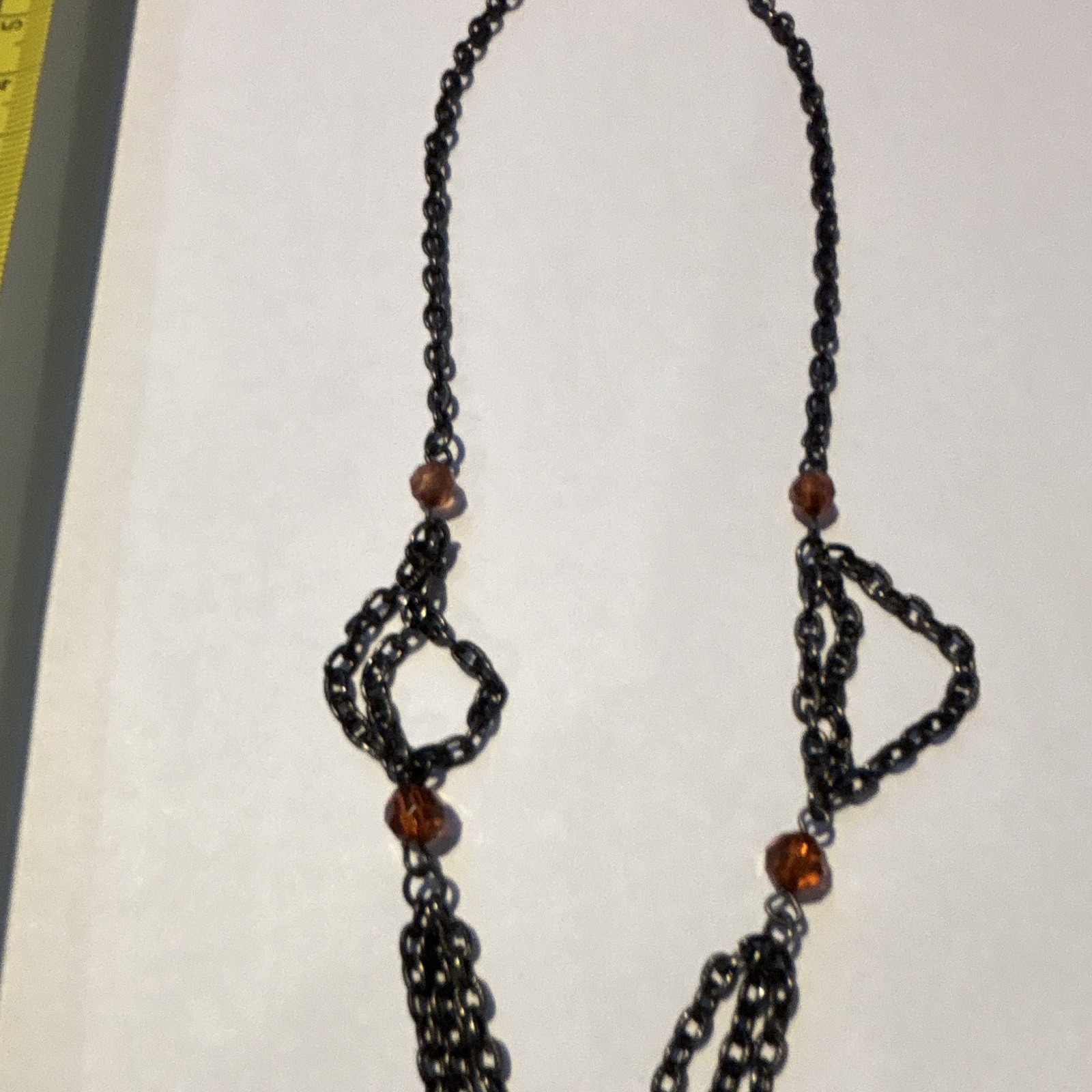 Black Metal Oval Charm Pendant Necklace 18in Cable Chain Lobster Amber Beads