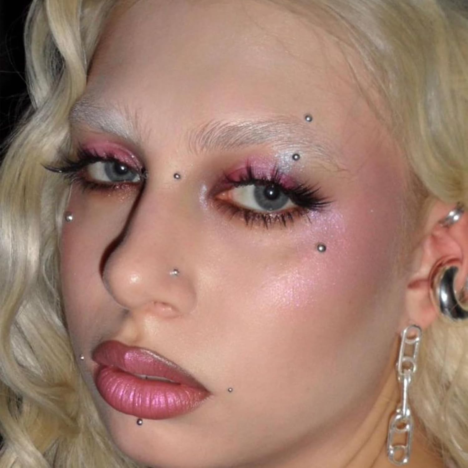 Face Gems Fake Piercings, Lip Ring Nose Eyebrow Sliver-2