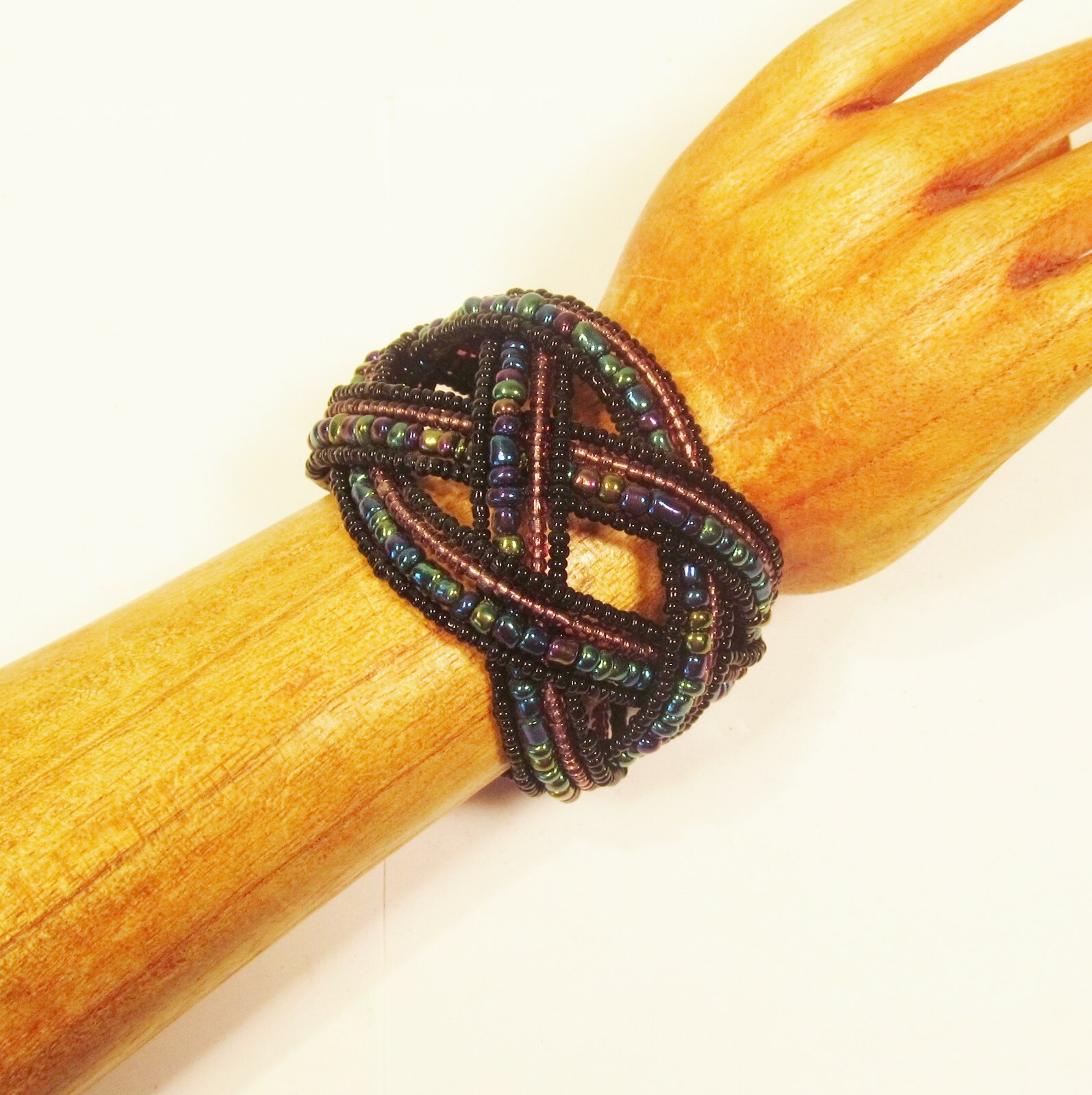 LOT of 12 Handmade Beaded Boho Cuff Bracelets WHOLESALE 6 Dark COLORS DIY