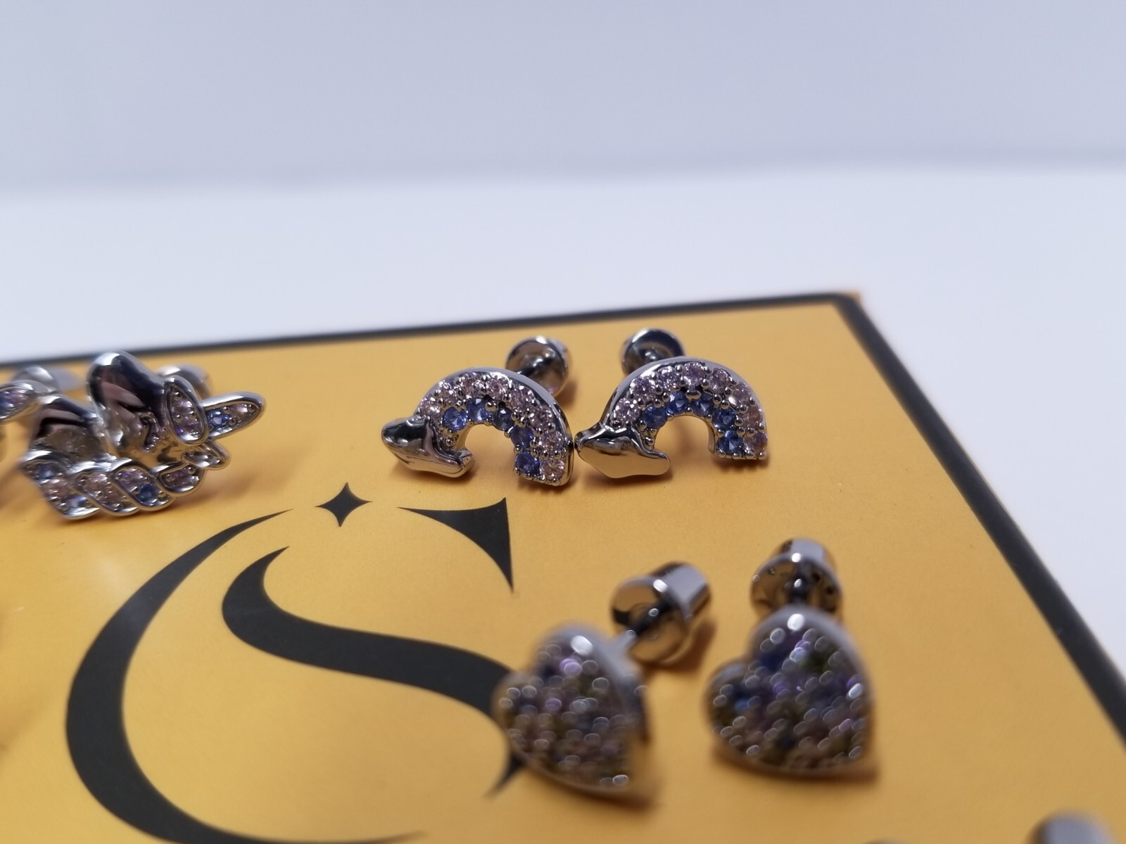 CASSIECA “Joyful Fantasy” 8 Pair Colorful CZ Stainless Steel Screw Back Earrings