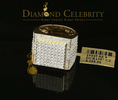 Yellow Silver 12.0ct Cubic Zirconia Square Men Adjustable Ring From SZ 9 to 11