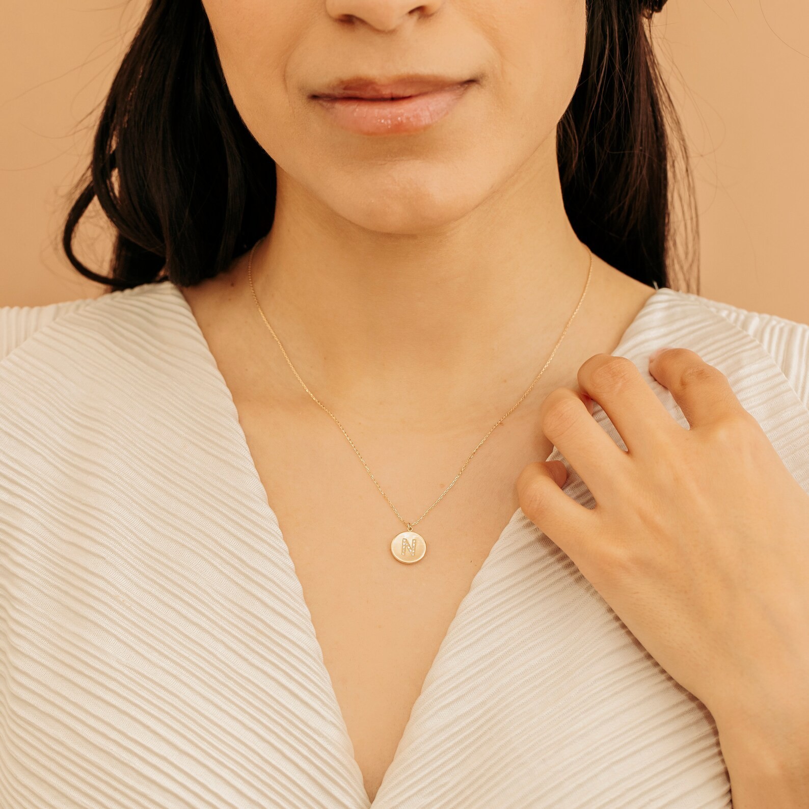 Lab Grown 1.00 Ct Round EF VS Diamond Initial Letter Necklace in 14K Solid Gold