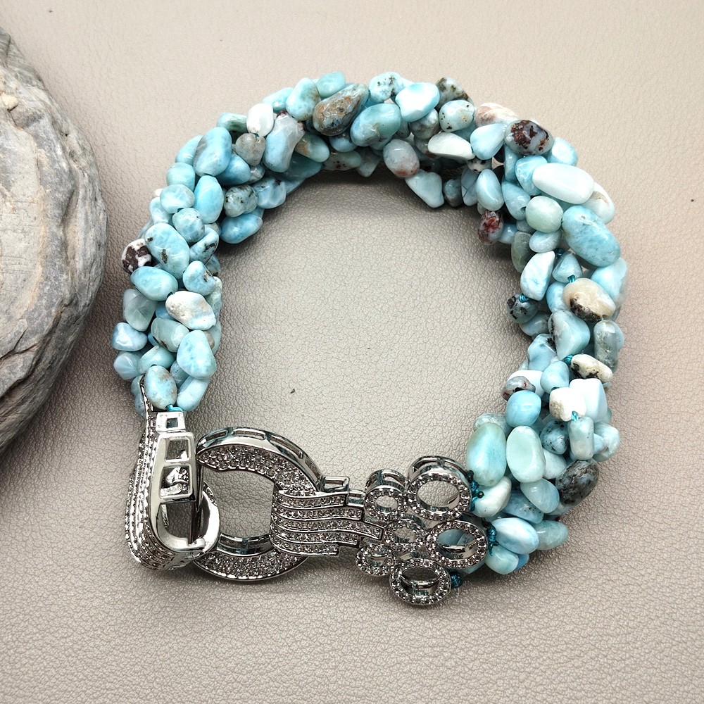 Natural Blue Larimar Gemstone Handmade Beaded Bracelet