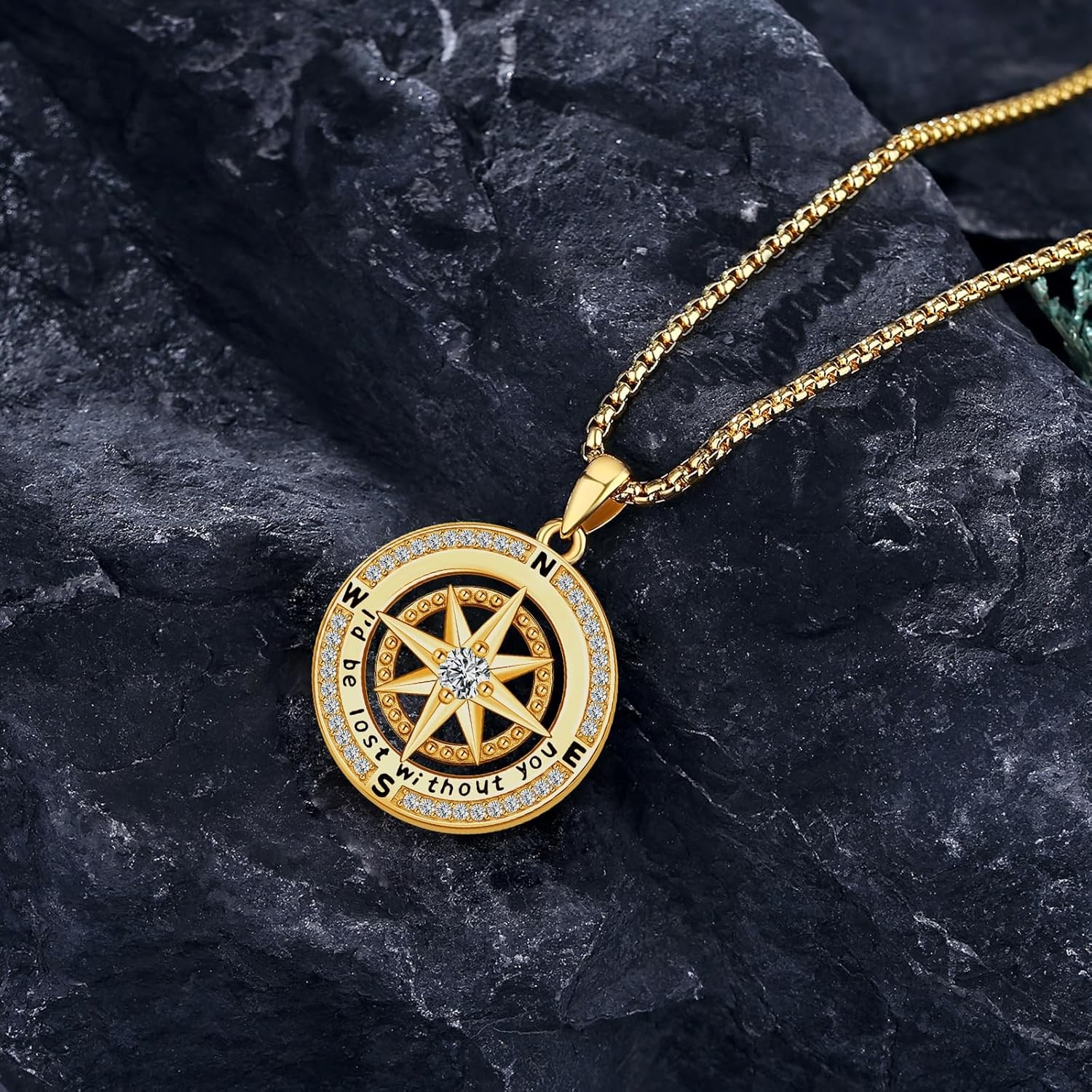 Compass Necklace for Women Gold Sterling Silver I’d Be Lost Without U Pendant