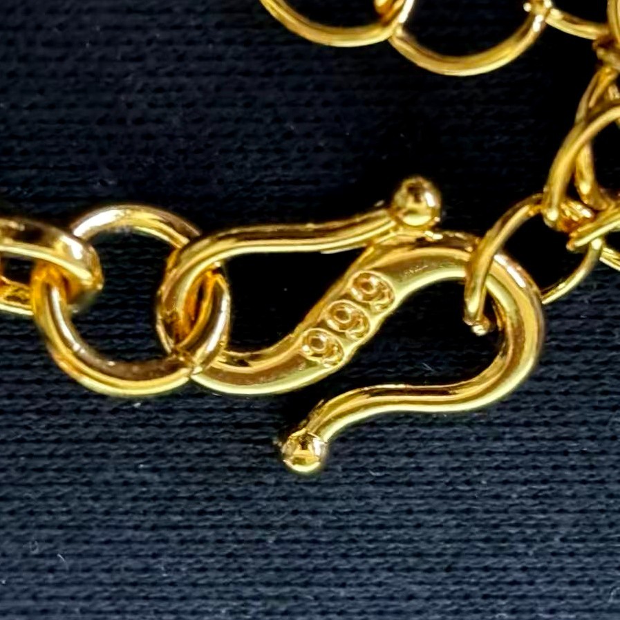Golden Gold-tone Ball Bracelet Chain marked ‘ 999 ‘, 7-8.5 in adjustable