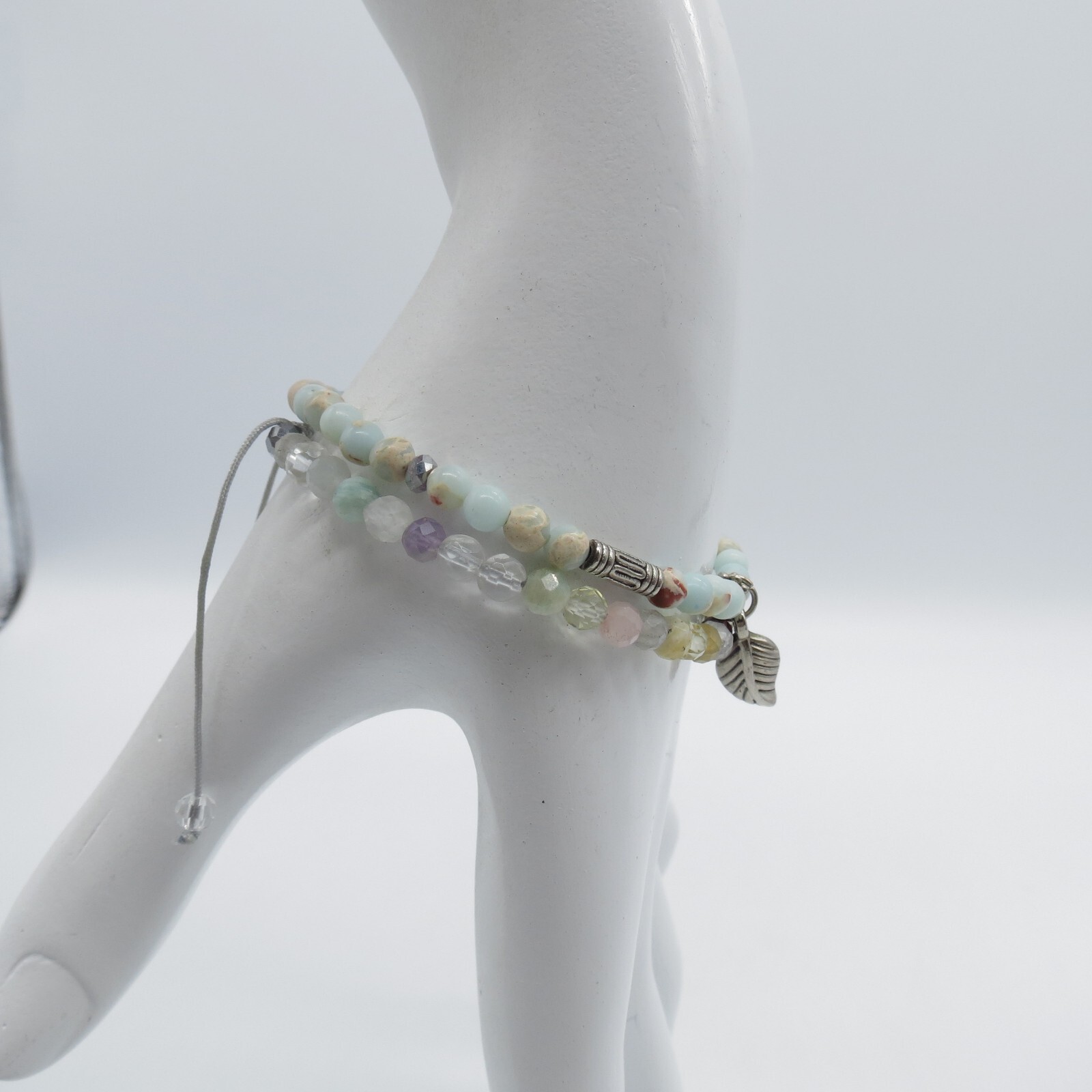 2Pc Dainty Blue Stone Beaded Bracelet Cute Boho Everyday Wear 6.5″