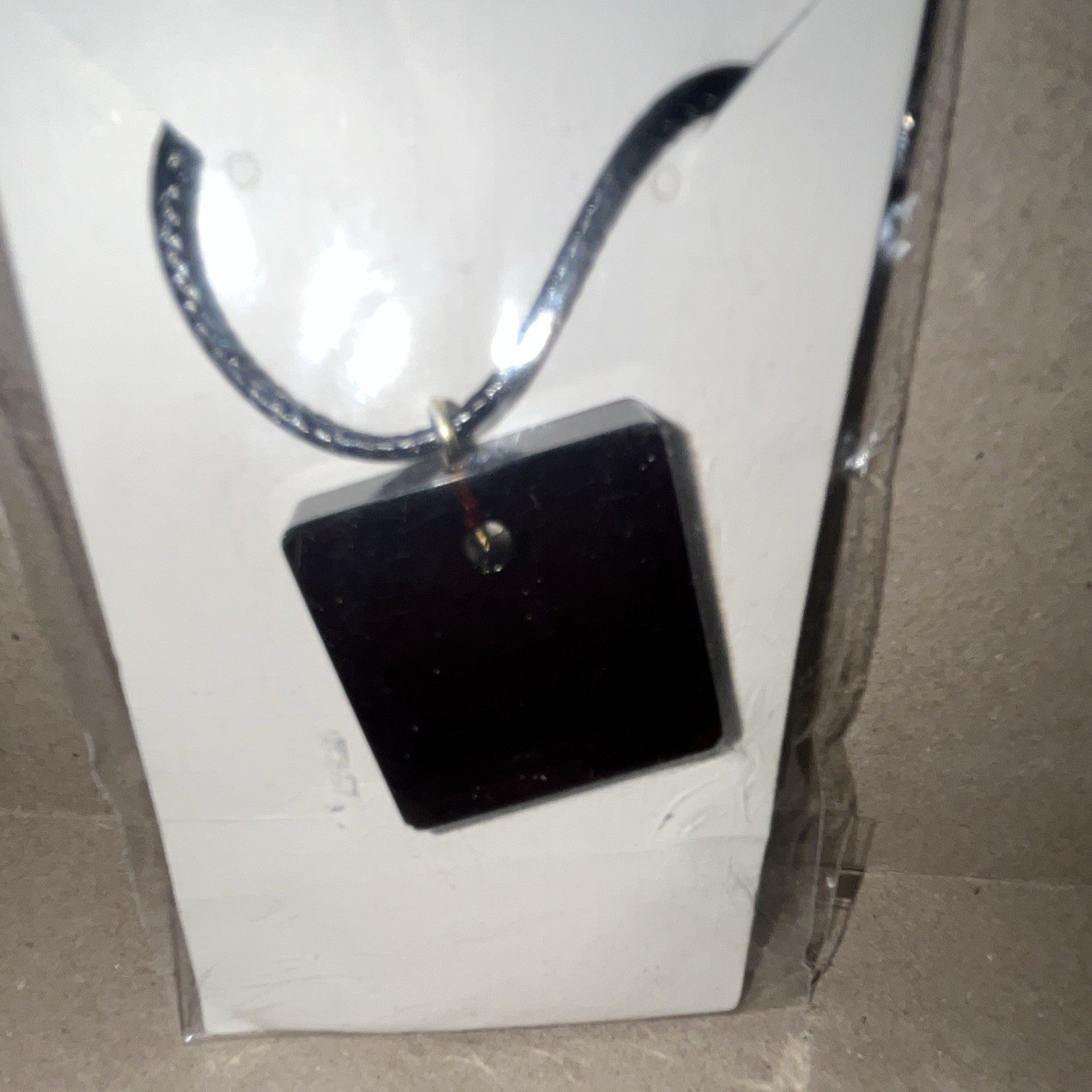 Black Square Charm Pendant Necklace on Cord, Metal, No Stone made of resin