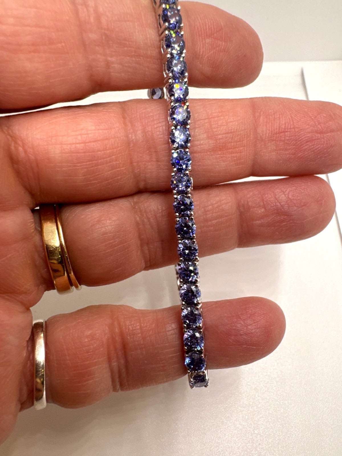 925 Sterling Silver Blue Violet Gemstone Tennis Bracelet 7.25″ SVR 12g