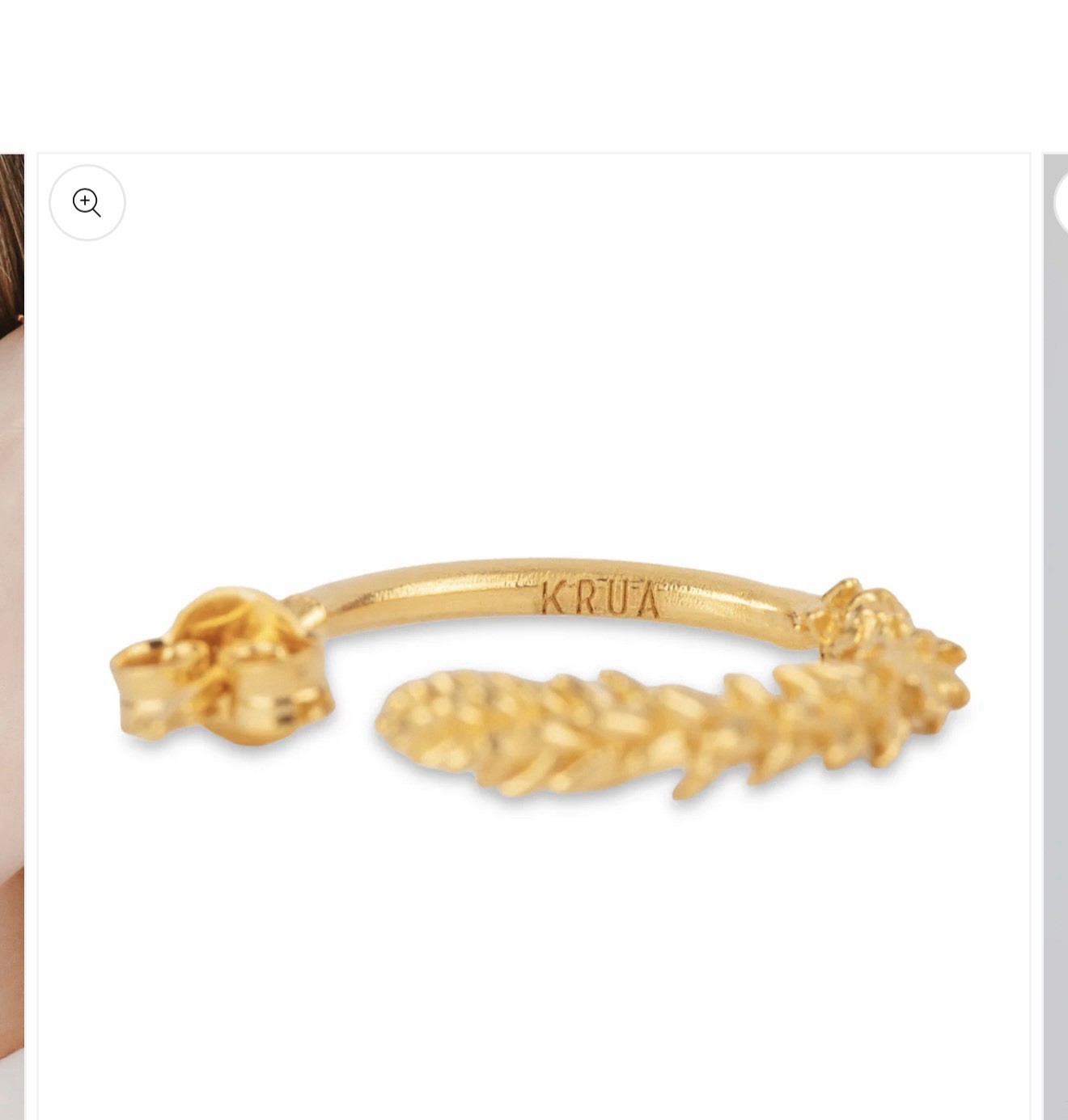 KRUA Handcrafted Gold Tone Leaf Hoop Earrings Signed Butterfly Back No Stone