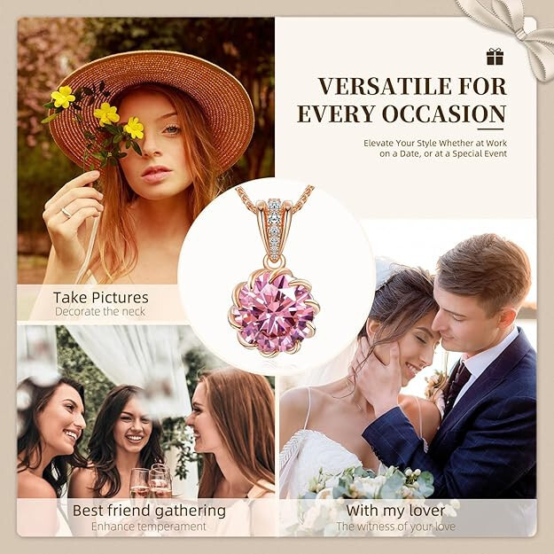 CeaKIev 6.0Carat (12.0mm) Round Cubic Zirconia Pendant Necklace 41 Accent Diamon