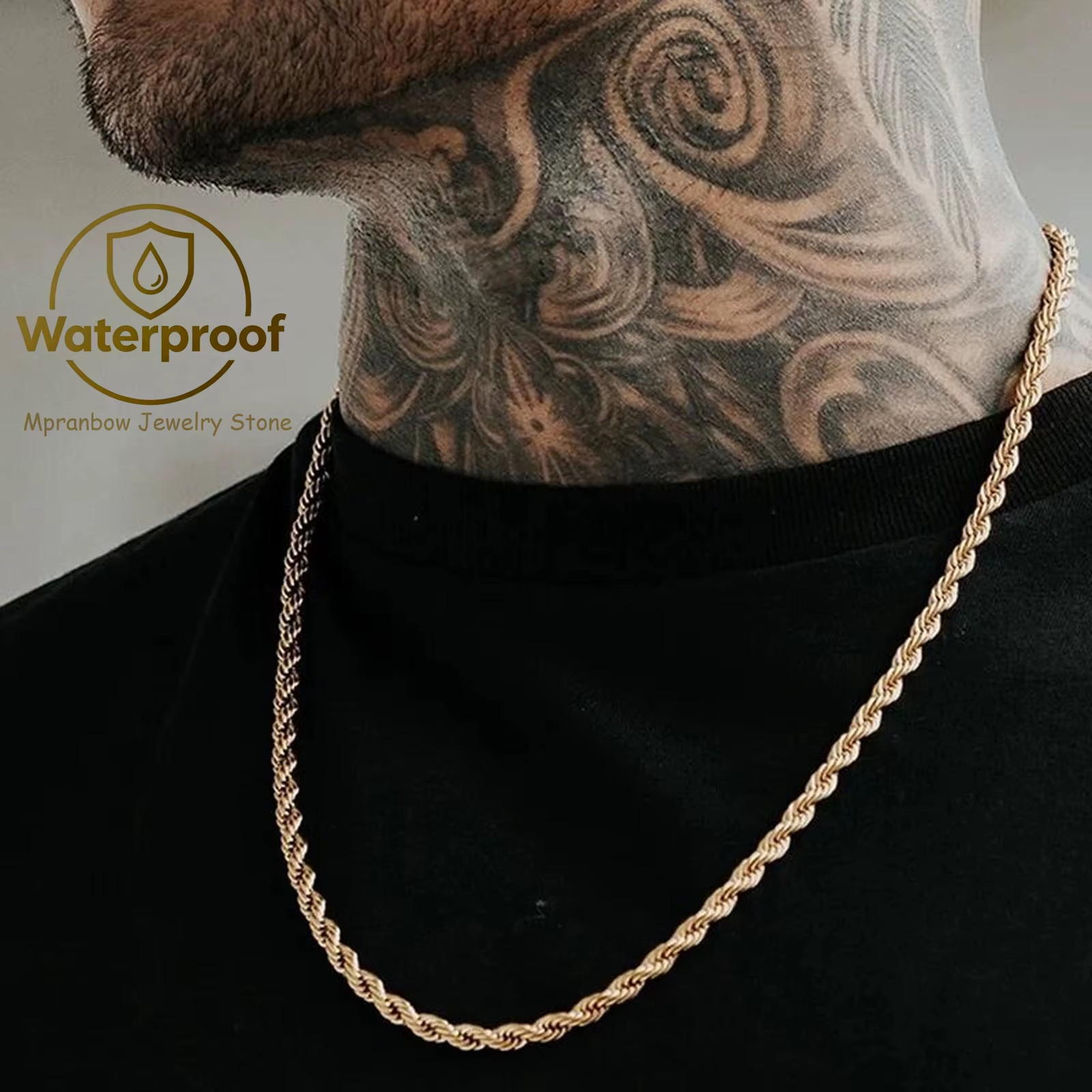 Rope Twisted Chain Necklace for Men Women,Gold Silver Color Stainless Steel Chai