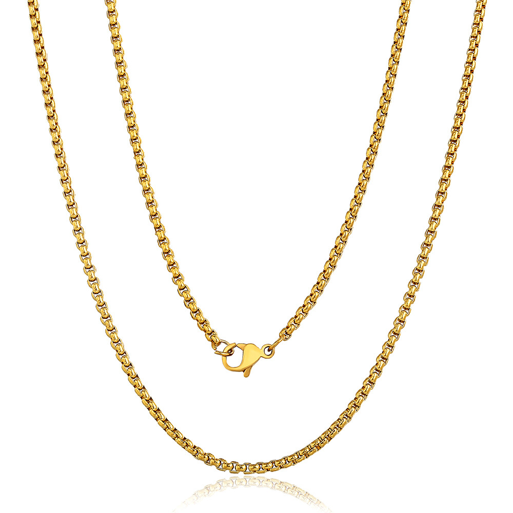1/2Pcs 2mm Thin Box Link Gold Plated Stainless Steel Chain Necklace for Pendant