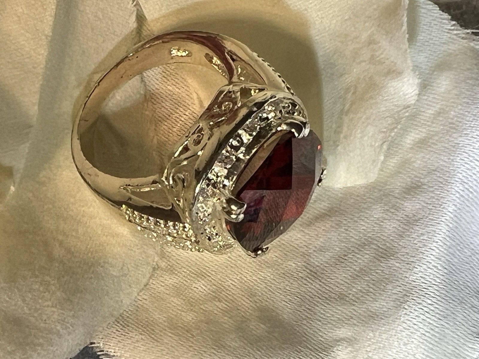 925 Sterling Silver Cocktail Ring Cushion-Cut Red Stone Prong Set Size 8.5