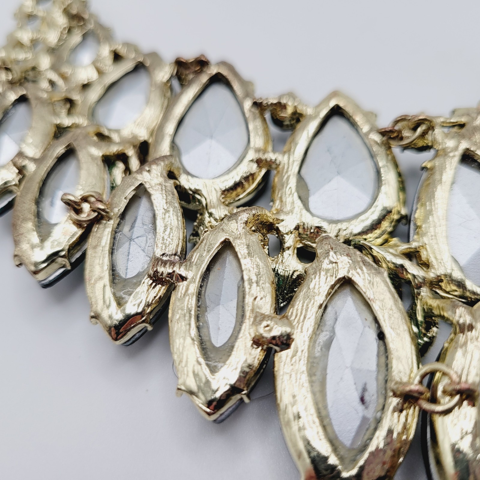 Christina Collection Green Faceted Glass Rhinestone Gold Tone Formal Necklace