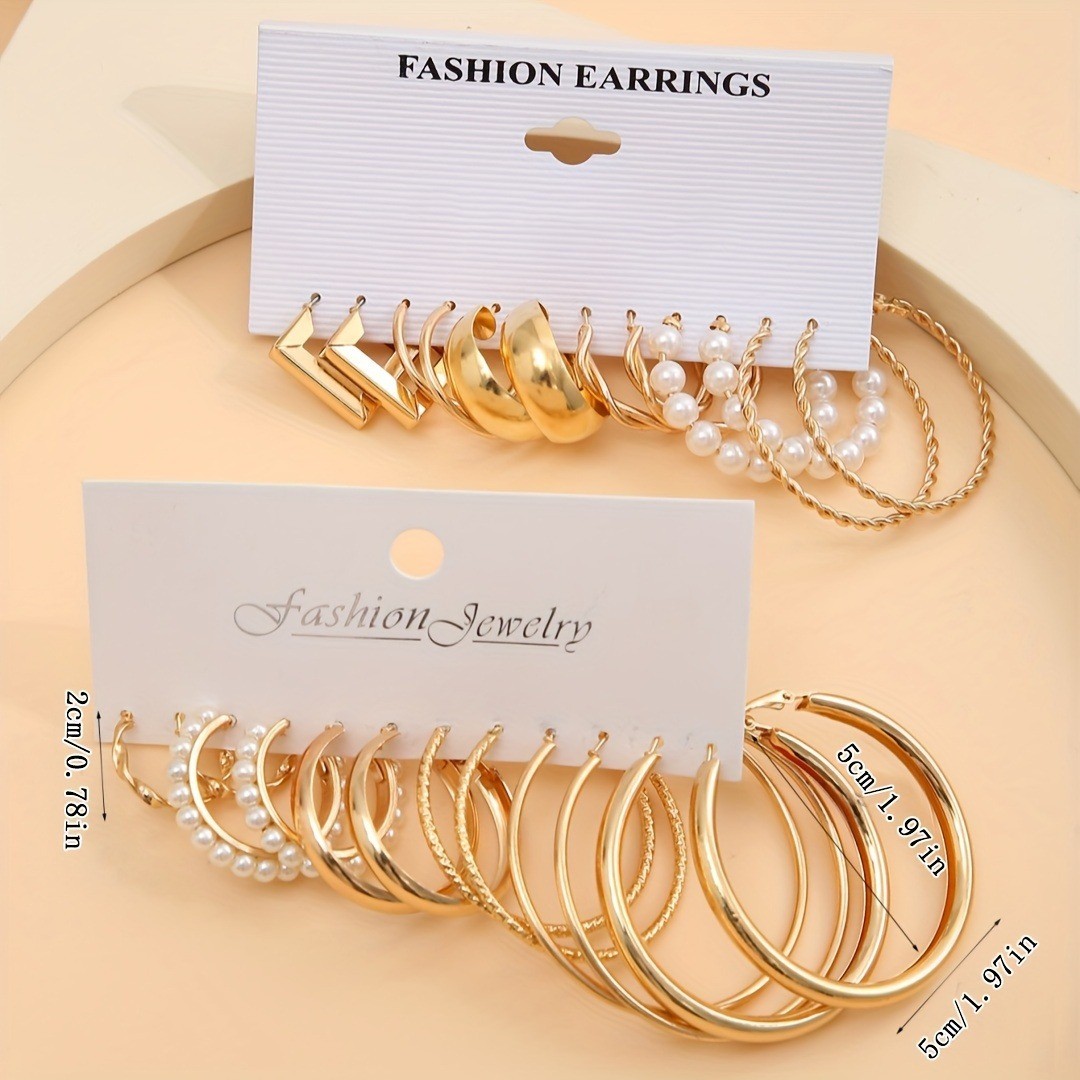 24pairs Golden Silvery Imitation Pearl Circle Hoop Earrings Zinc Alloy Jewelry
