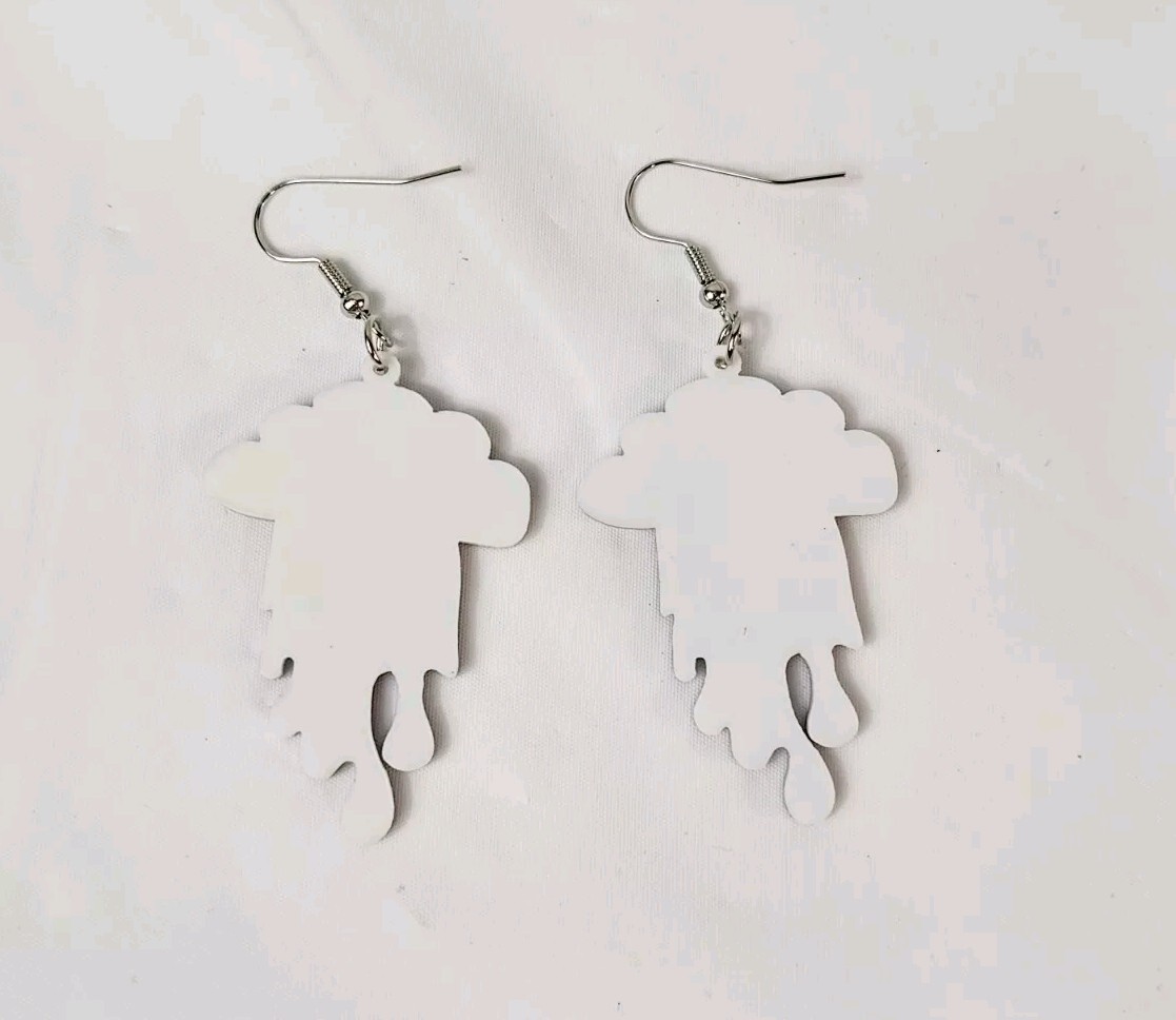 Hook Drop Dangle Pierced Earrings Big Plastic White Cloud Puking A Rainbow