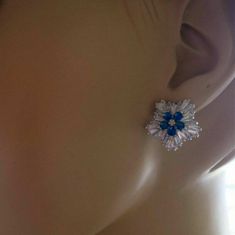 Elegant Cubic Zircon Silver Plated Stud Earrings Women Jewelry Gift Lab-Created