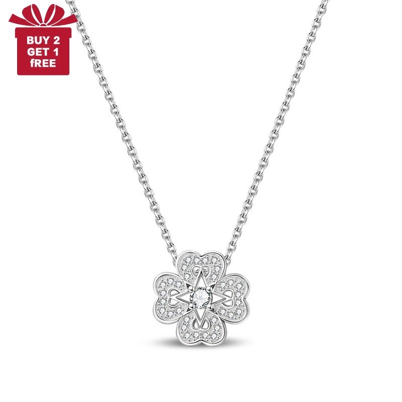 KUNSIR 925 Sterling Silver Sparkling Lucky Pendant Necklace For Women 17in Chain