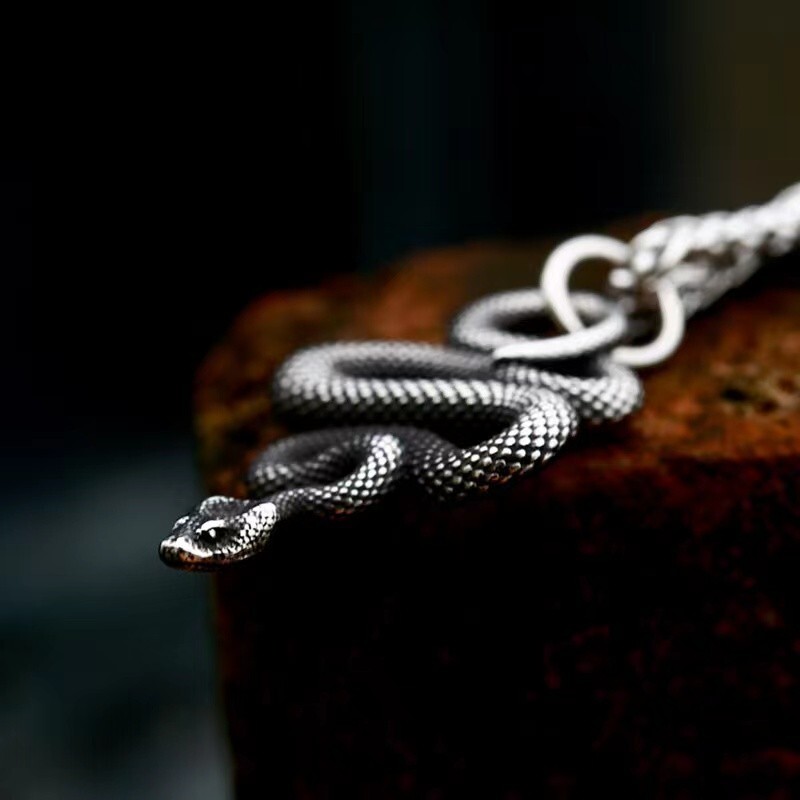 Men’s Silver Animal Snake Pendant Necklace Chain Punk Gothic Retro Jewelry