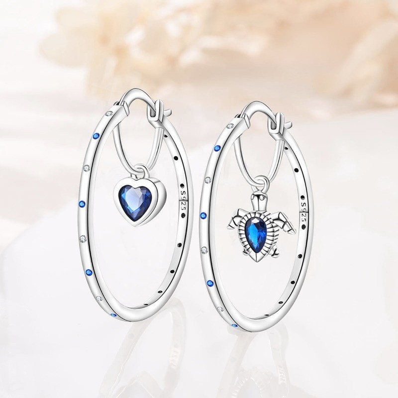 PANDACH 925 Sterling Silver Sea Turtle Large Hoop Earrings Women Jewelry Gifts