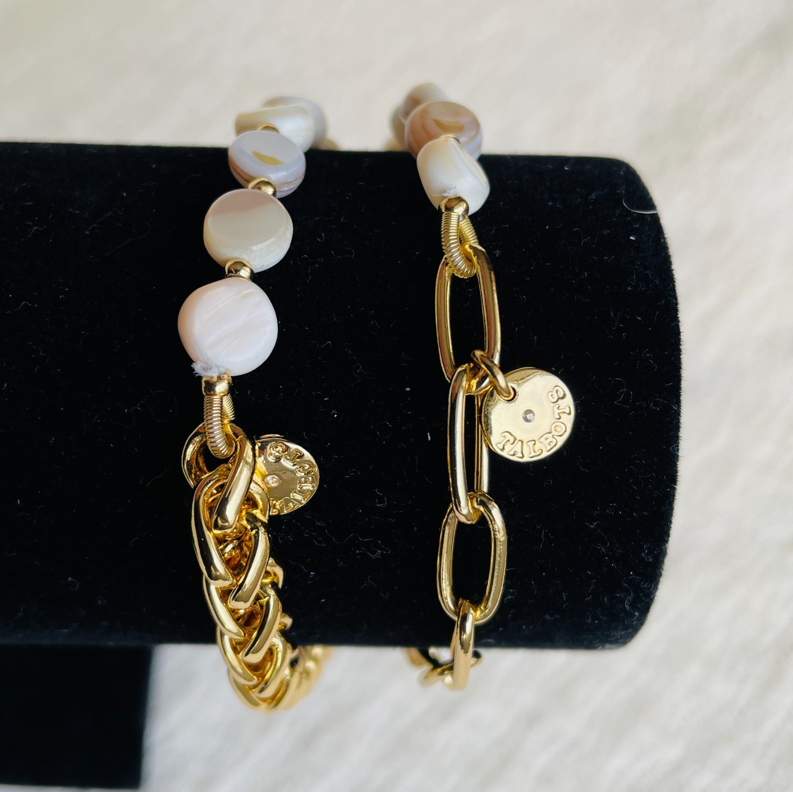 Talbots Gold-Tone & Mother-of-Pearl Stretch Bracelet Set of Two, 6 -7 inch – NWT