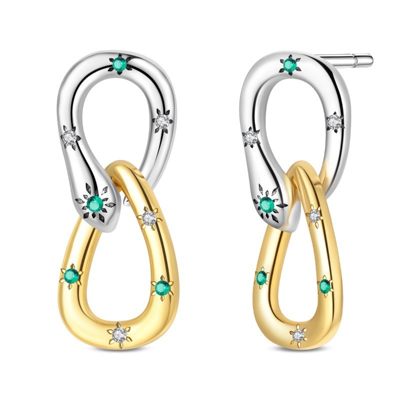 PANDACH 925 Sterling Silver Two-Tone Tnfinity Star Stud Earrings For Women Gifts