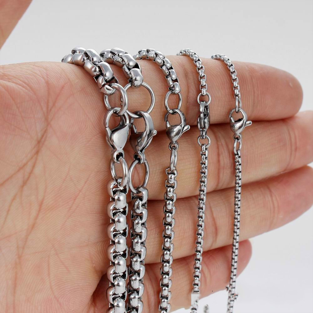 2/3/4/5/6/8MM Mens Chain Stainless Steel Round Box Link Necklace 18-36inch hot