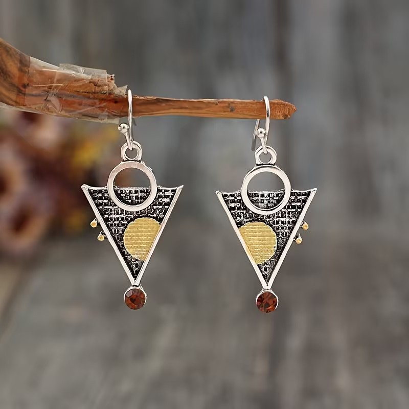 A Pair Of New Stylish Bohemian Triangle Sunset Golden Earrings