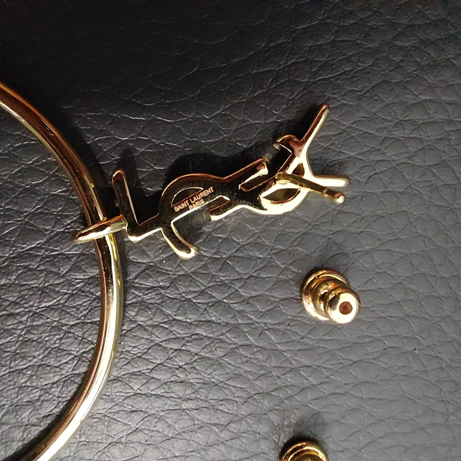 Auth. YVES SAINT LAURENT YSL Large Dangle HOOP EARRINGS Gold Logo