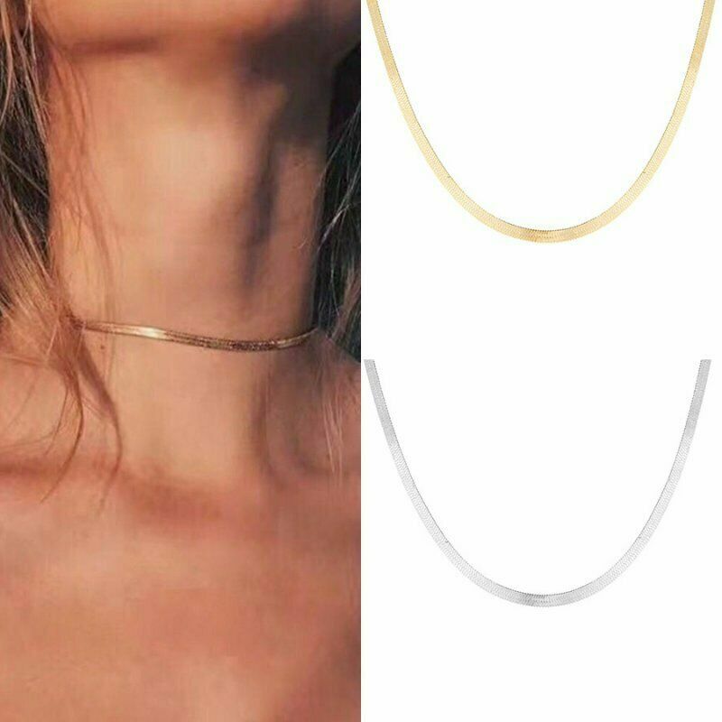 Women Stainless Steel Snake Chain Necklace Clavicle Blade Choker 13-16.5″ PE44