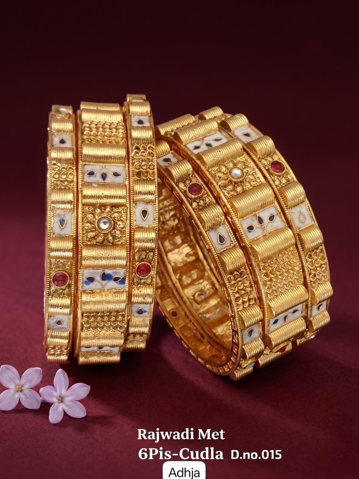 Premium Brass Rajwadi 6 Pcs Chudla Set – Traditional Designer Bangles (Sizes 2.4