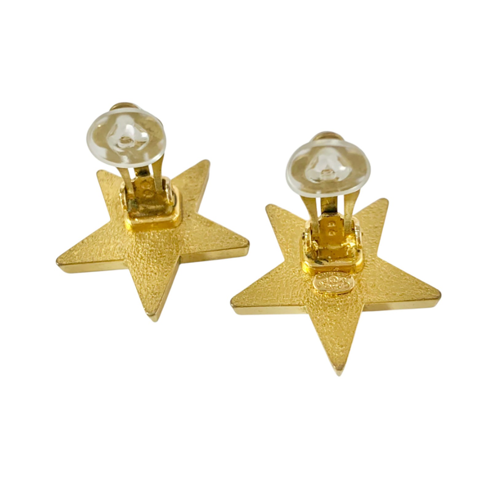 CHANEL CC Logos Yellow Star Clip-On Earrings Gold Tone 01P Auth #2604