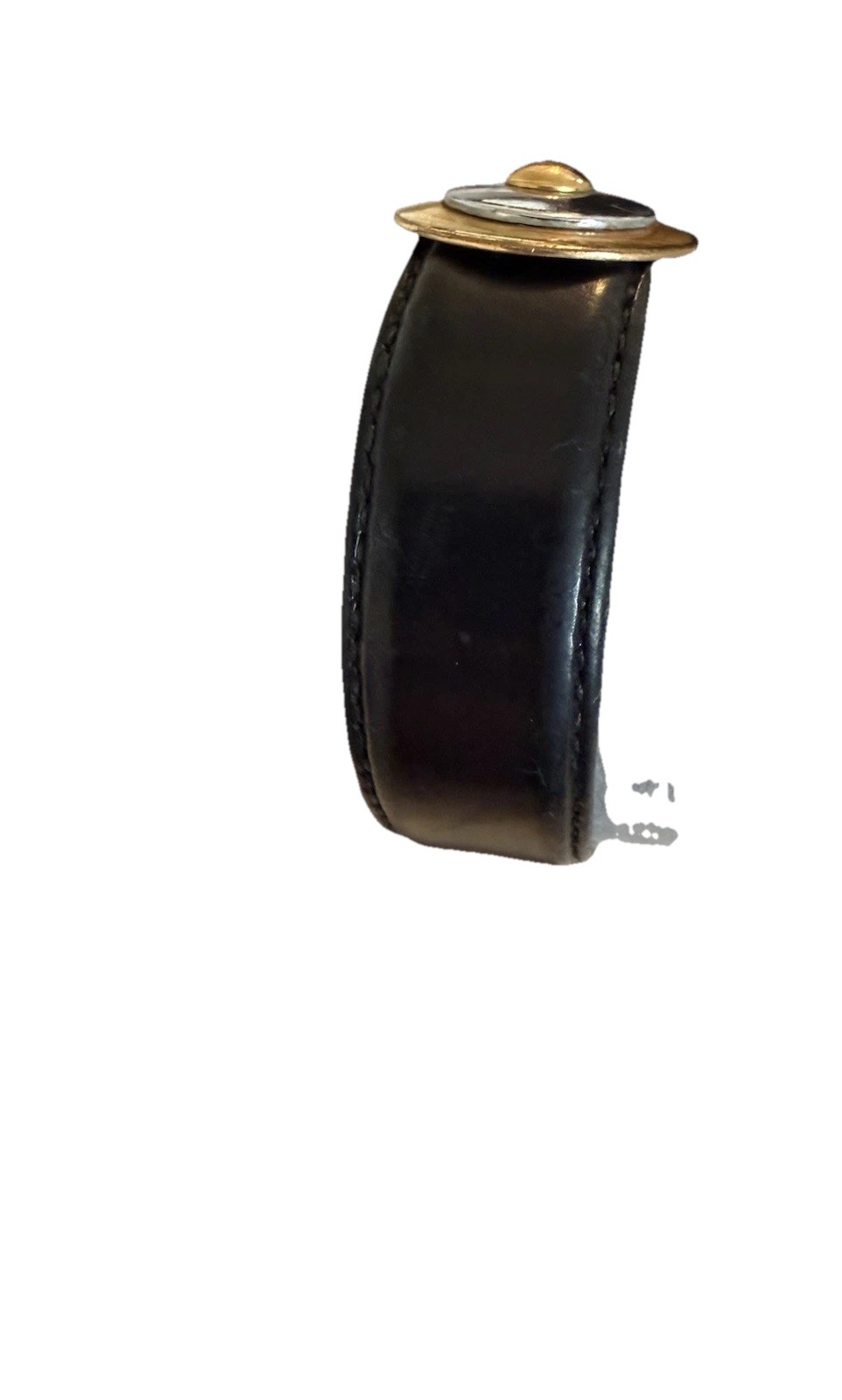 Hermes Black Leather Cuff Bracelet Made in France Signed Gold/Silver Hardware