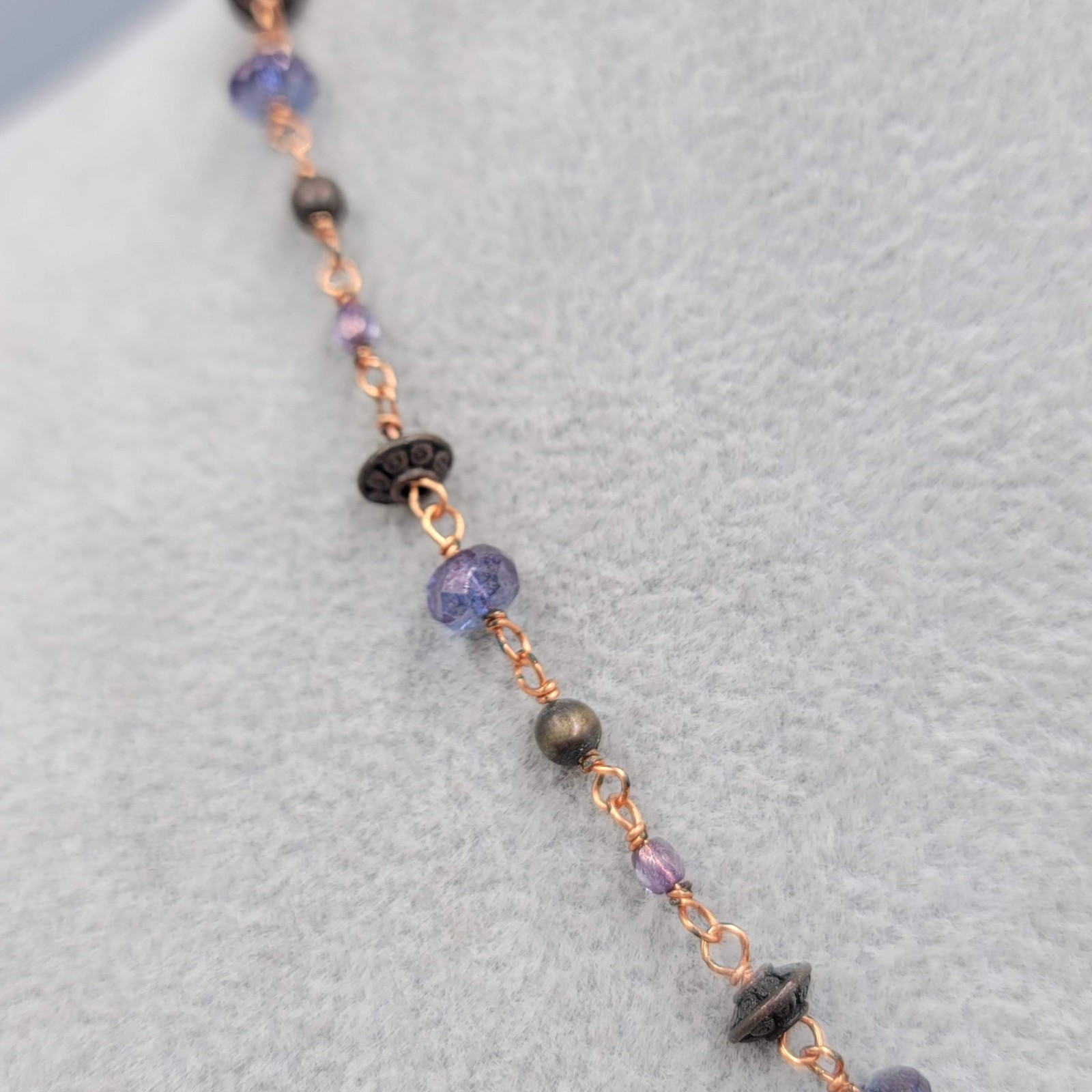 Y Drop Beaded Necklace Copper tone Female Goddess Pendant 18″
