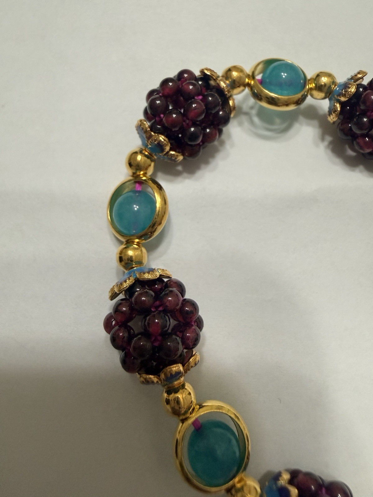 Artisan, Gold Tone, Berry Cluster, and Turquoise beaded stretchy bracelet