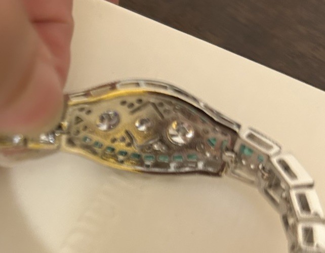Silver Tone Emerald Green CZ And Diamond CZ Art Deco Inspired Bracelet NWT