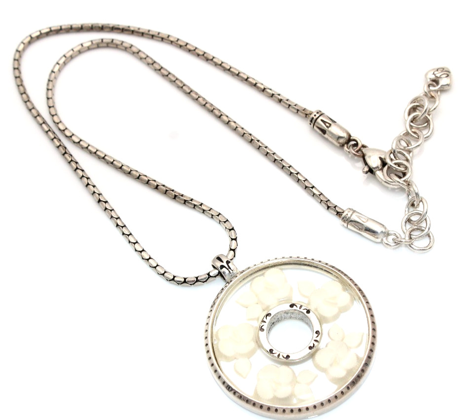 Brighton Florentine Flower Cream Silver Retired Rose Necklace