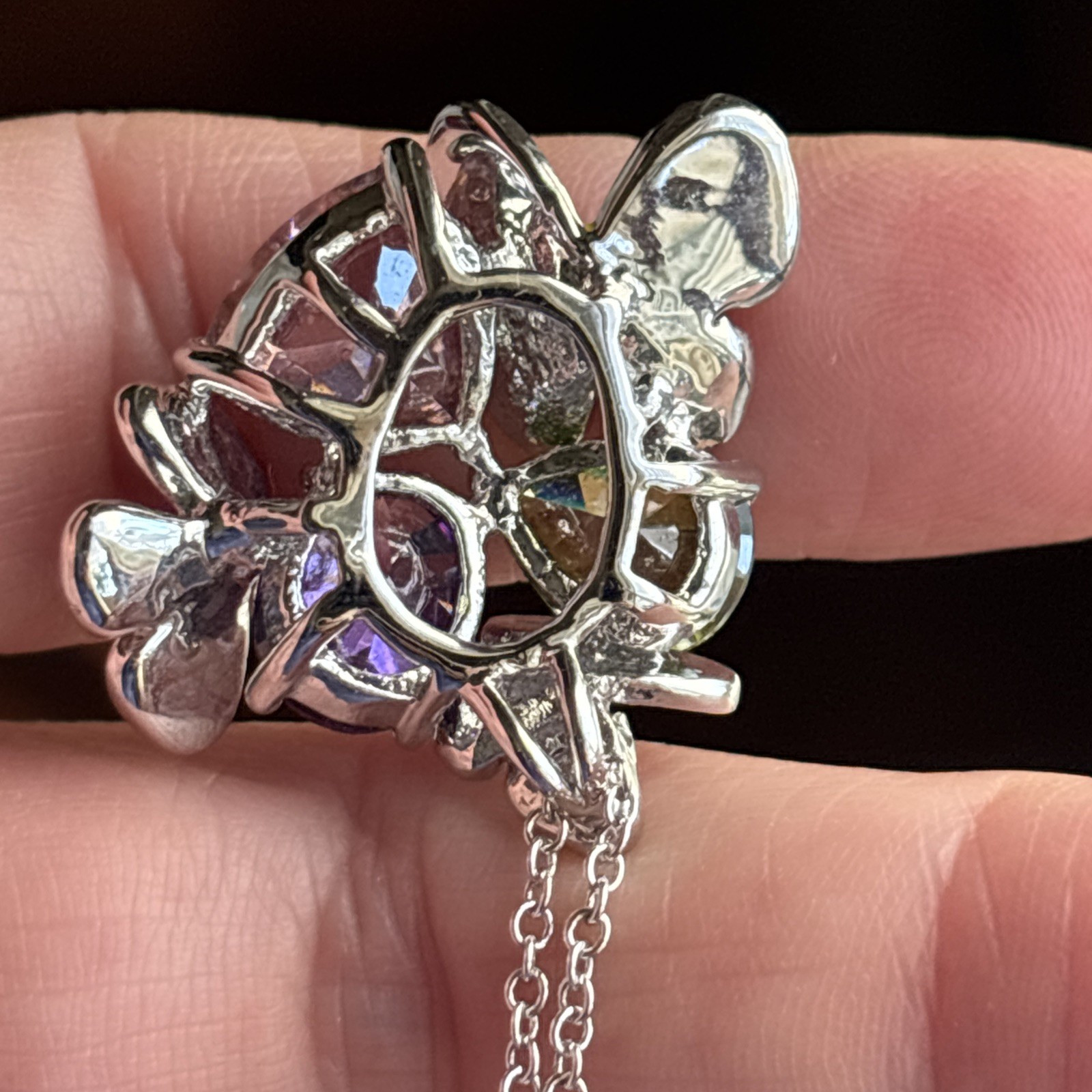 Park Lane Fairytale Pendant 16-18” Silver Tone Purple Pink Green Butterfly & Bns