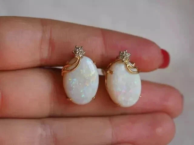 3Ct Oval Cut Simulated Fire Opal Solitaire Stud Earrings 14K Yellow Gold Plated