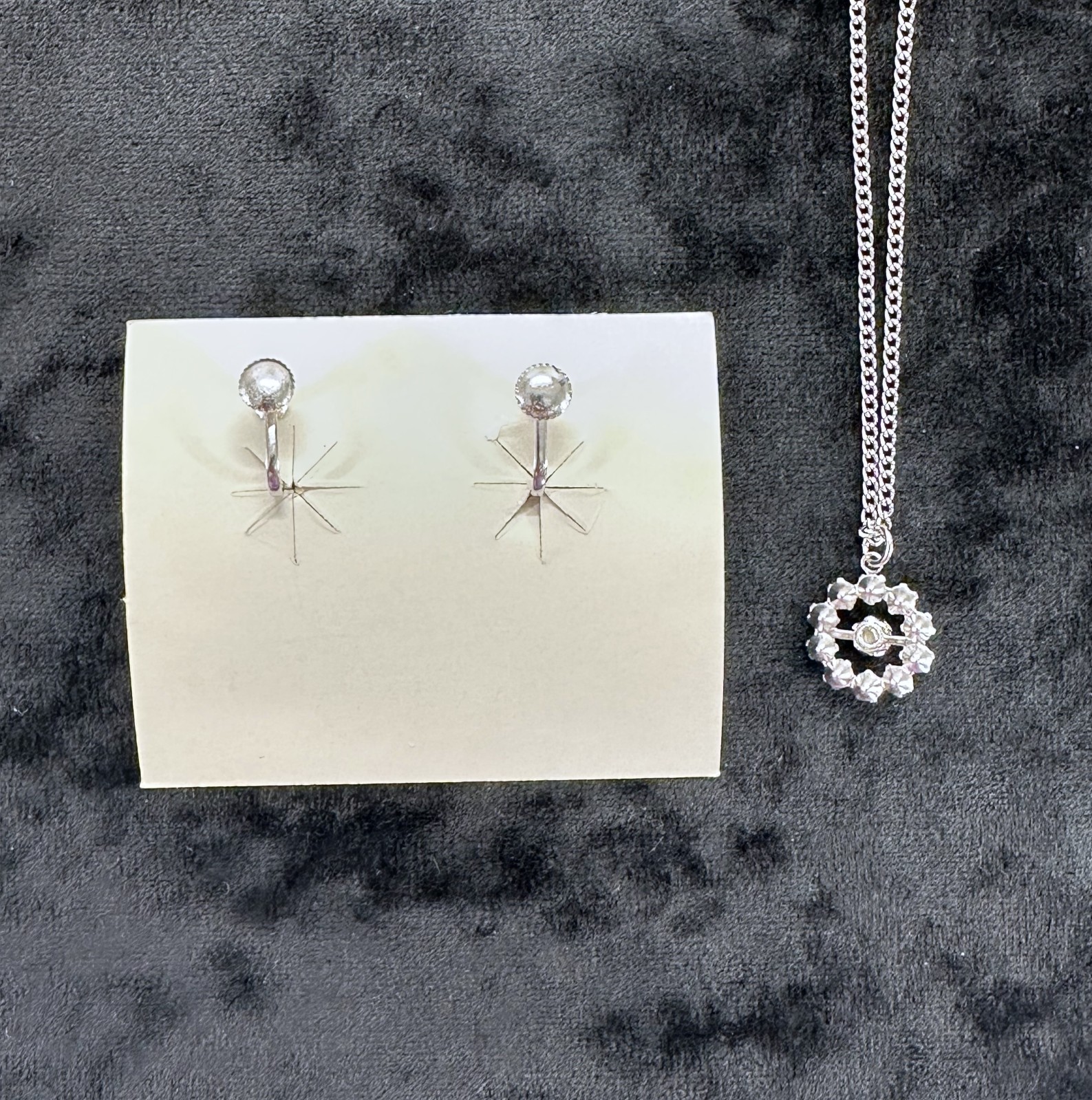 Cultured Pearl Rhodium Finish Necklace & Dangle Earring Set Clear Stones
